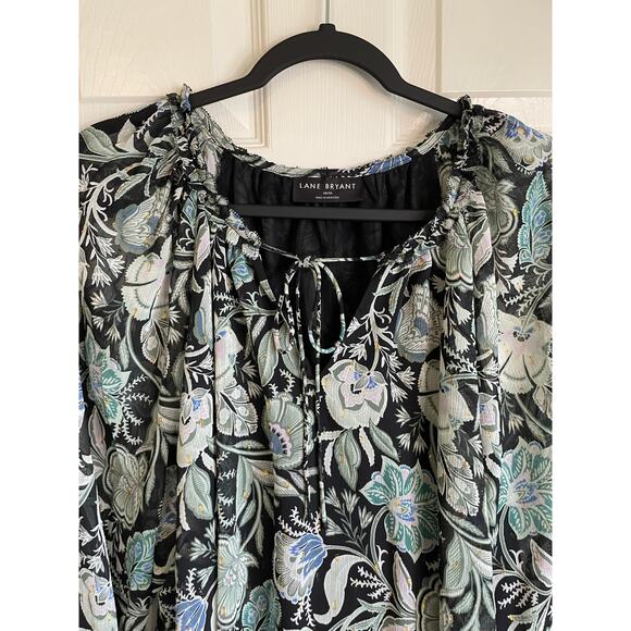 Lane Bryant Lurex Ruffle Detail Tie V-Neck Blouse Sz 18/20 Floral Feminine - Picture 7 of 12